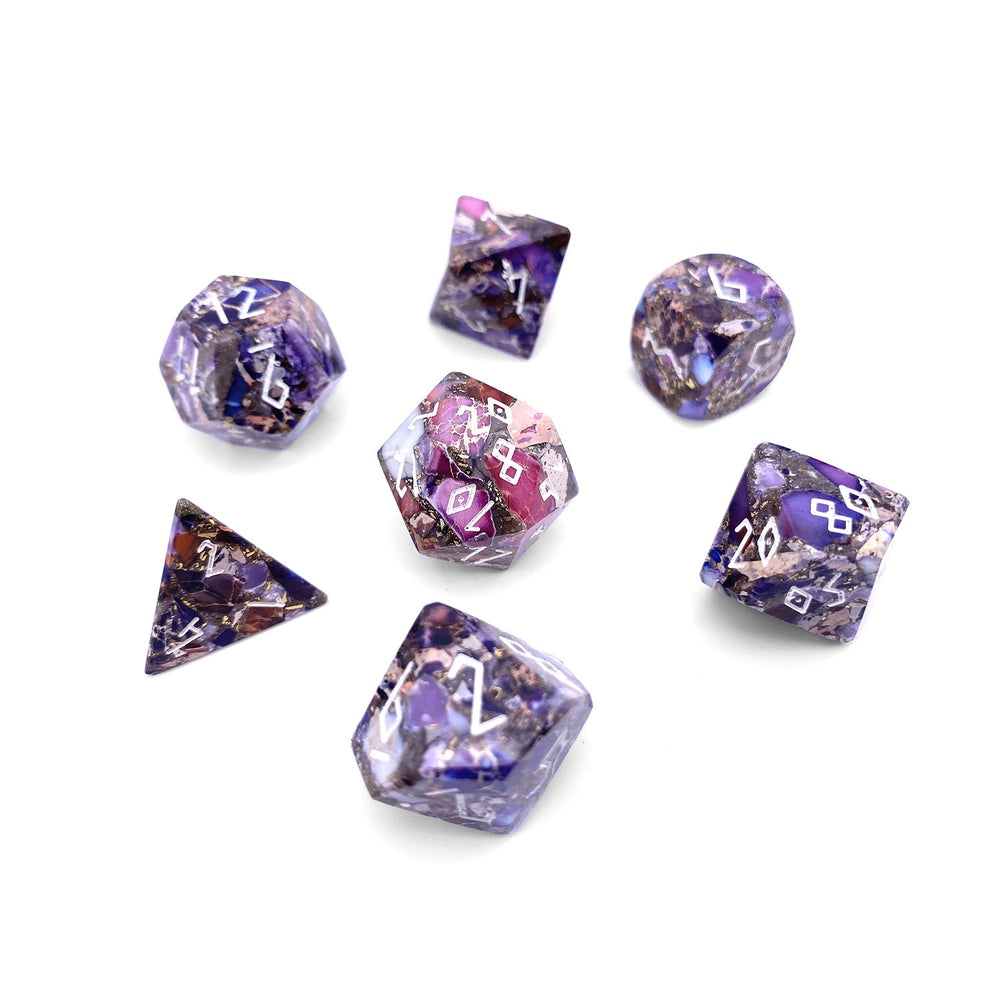 Gemstone Dice: Bronzite Purple Imperial Jasper Trustone