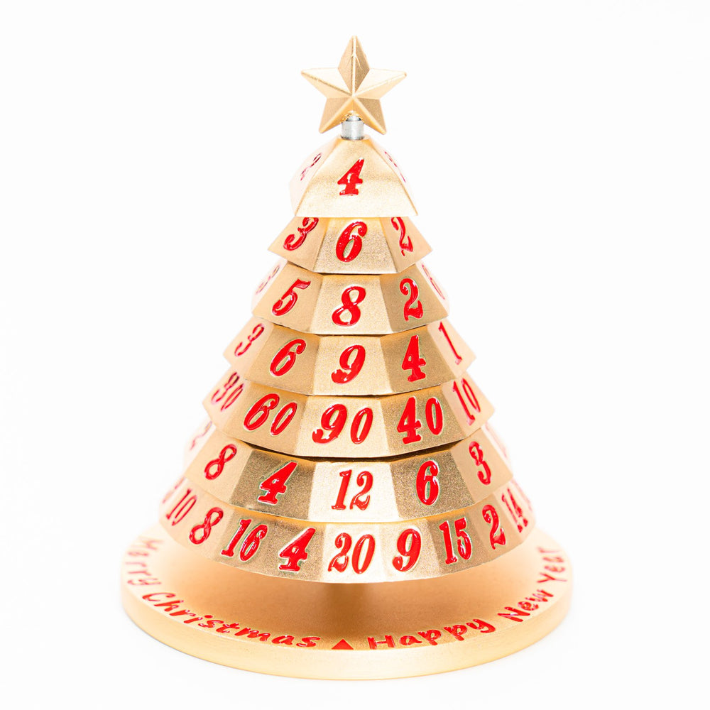 Aluminum Christmas Tree Dice "Set": Gold with Red