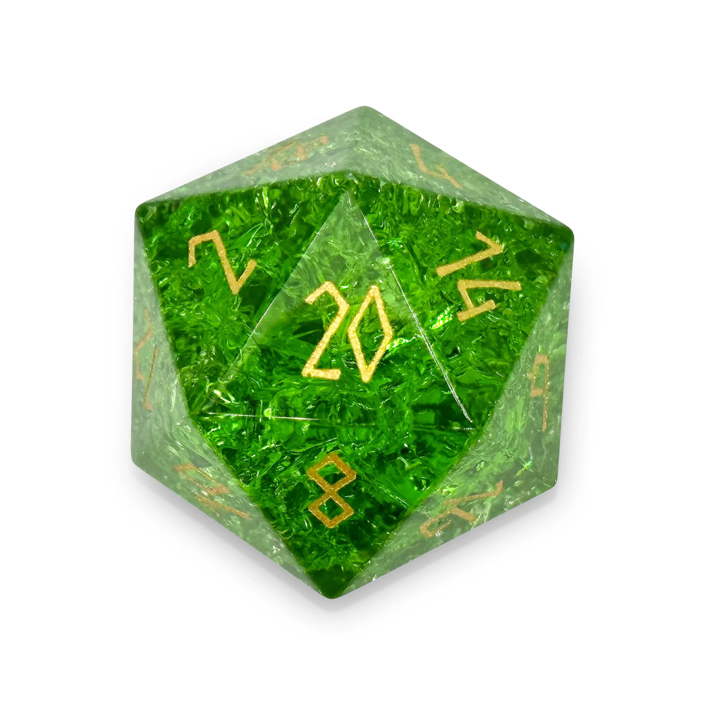 30MM Gemstone D20 Boulder: Shattered Emerald Zircon