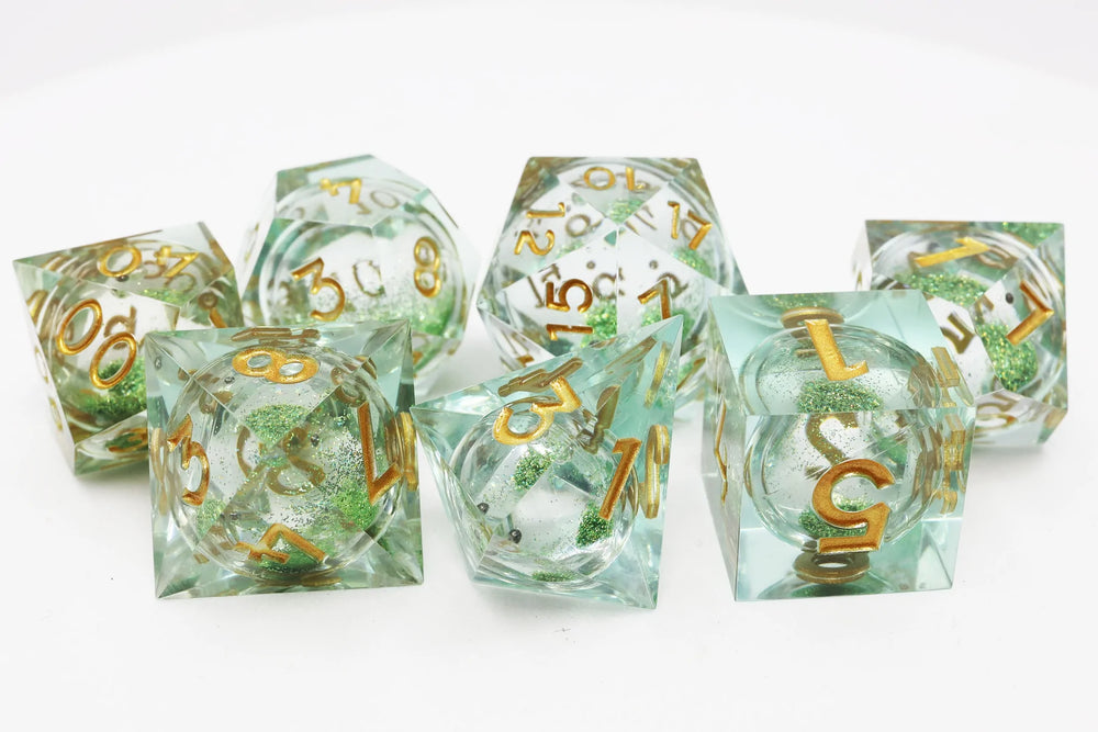 Mint Green Liquid Core Sharp Edge RPG Dice Set