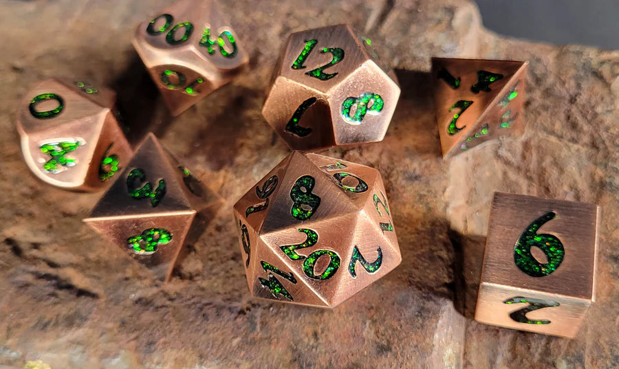 Metal RPG Dice Set: Forged Lore - Copper/Green