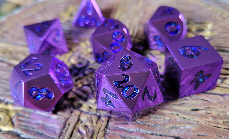 Metal RPG Dice Set: Forged Lore - Purple/Mica
