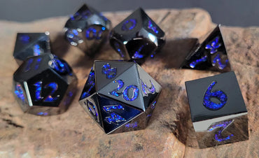 Metal RPG Dice Set: Forged Lore - Gunmetal/Blue
