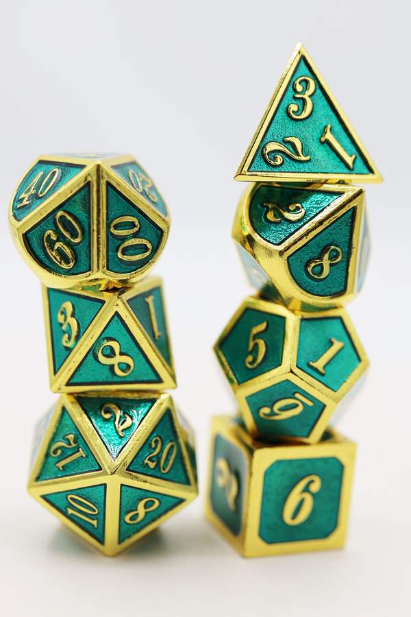 Gold with Teal RPG Metal Dice Set