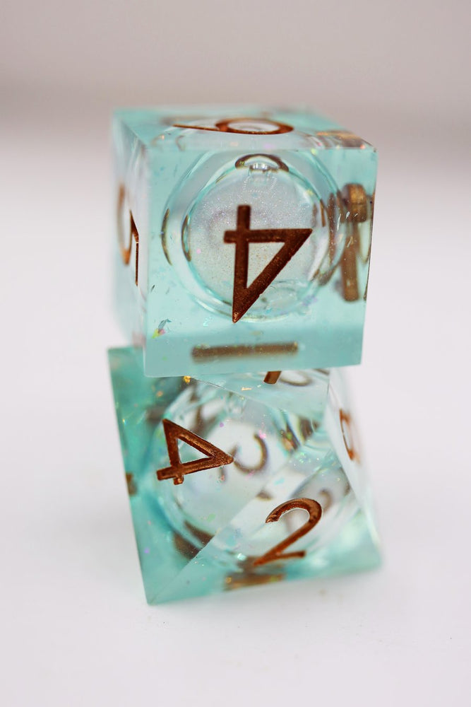 Green Liquid Core Sharp Edge Resin RPG Dice Set