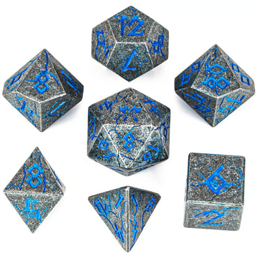 Barbarian Metal Dice: Ancient Silver with Blue