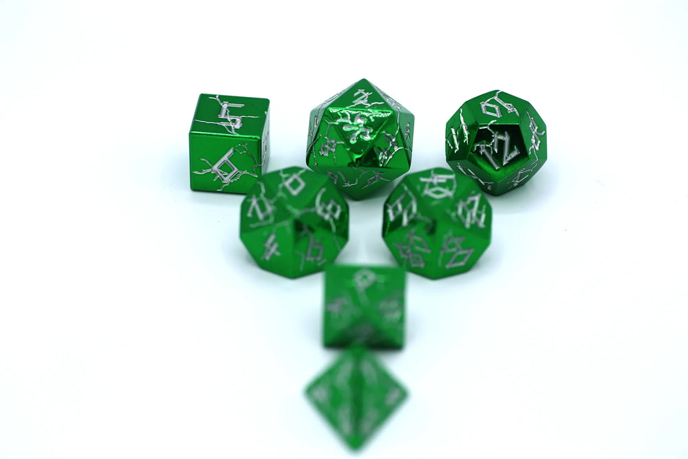 Barbarian Metal Dice: Green with Silver