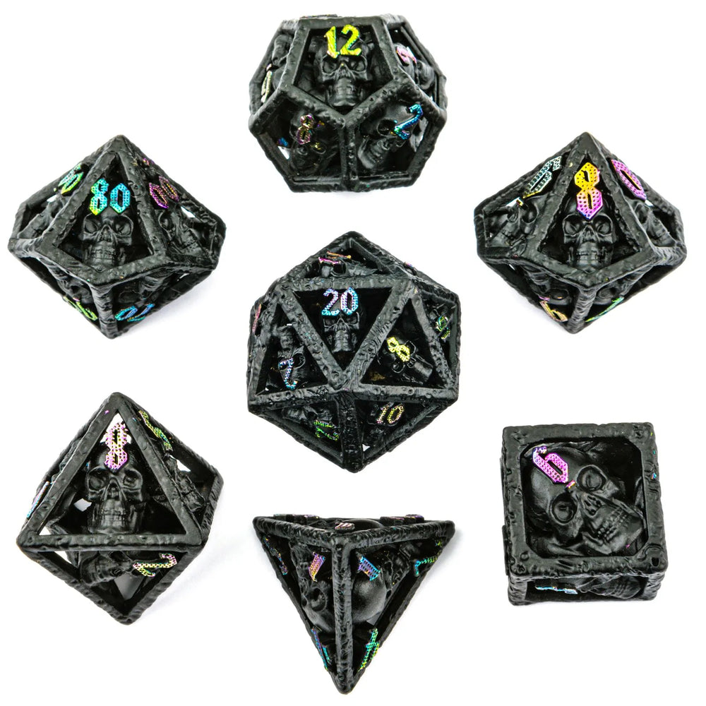 Hollow Metal RPG Dice Set: Skull's Grin - Black/Chromatic