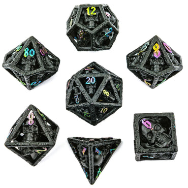 Hollow Metal RPG Dice Set: Skull's Grin - Black/Chromatic
