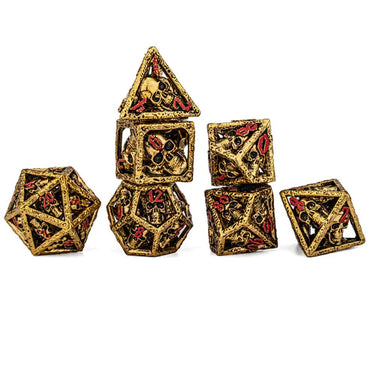 Hollow Metal RPG Dice Set: Skull's Grin - Gold/Red