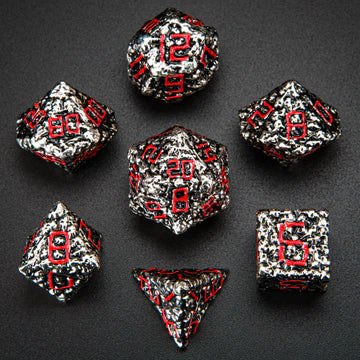 Pile of Skulls Metal Dice: Silver/Red
