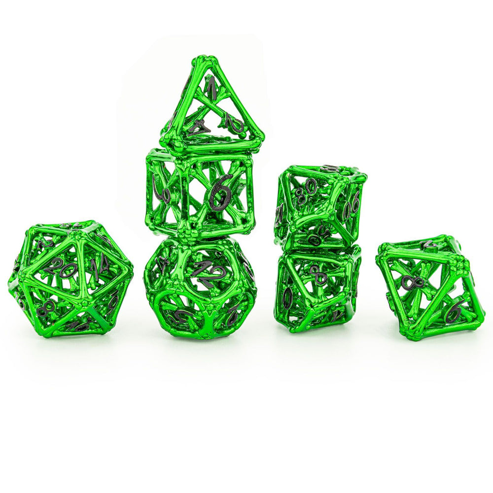 Death's Treasure Hollow Metal Dice: Shiny Green and Black