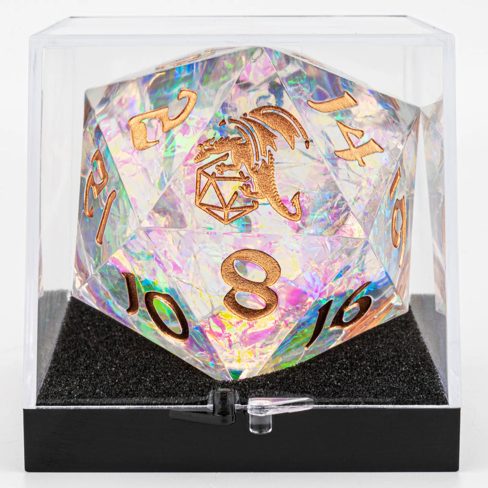 55mm Sharp Edged D20: Opal/Copper Ink