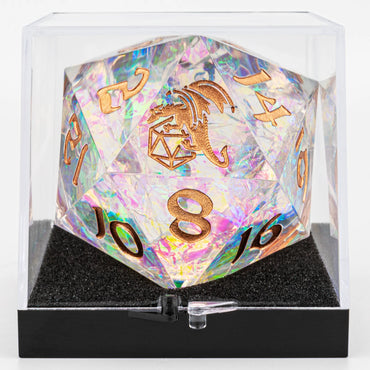 55mm Sharp Edged D20: Opal/Copper Ink