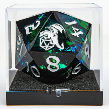 55mm Sharp Edged D20: Black/Silver Ink