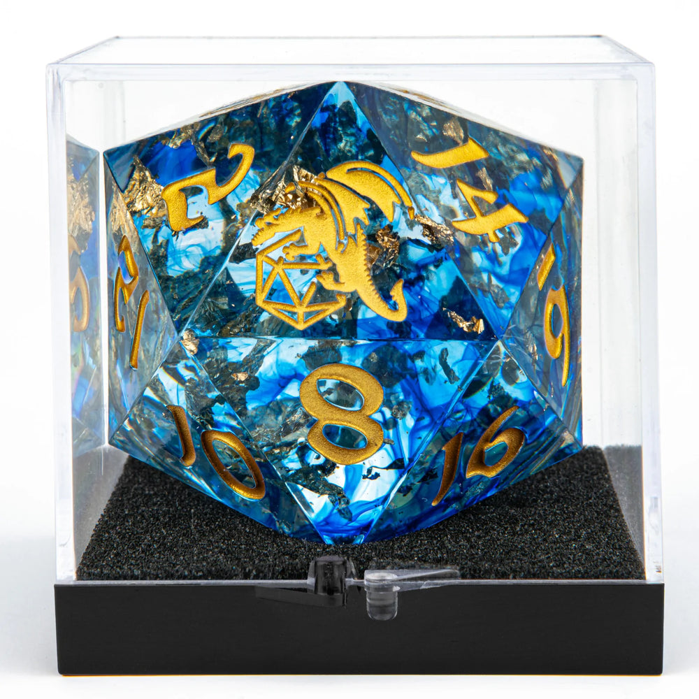 55mm Sharp Edged D20: Blue/Gold Ink