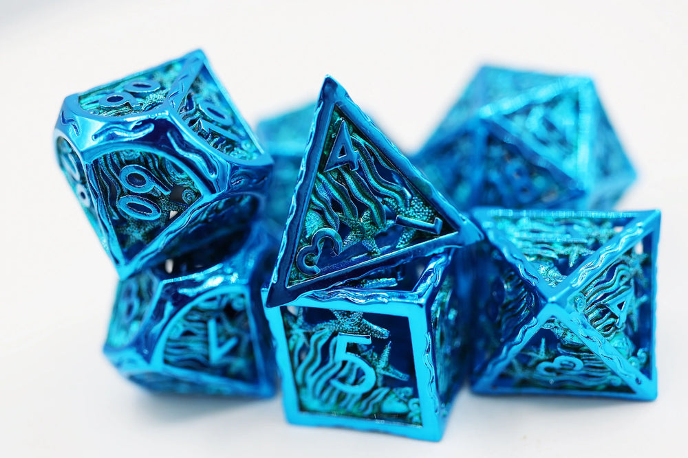 Seascape: Electro Blue Hollow Metal RPG Dice Set