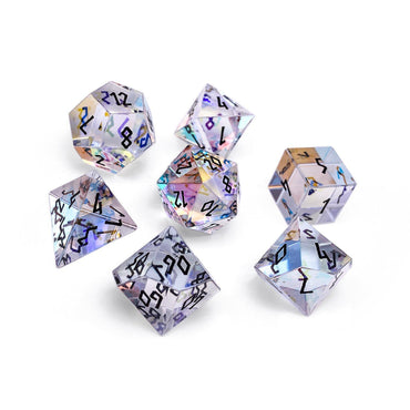 Gemstone Dice: K9 Rainbow Glass (Black Font)