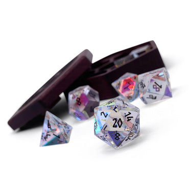 Gemstone Dice: K9 Rainbow Glass (Black Font)