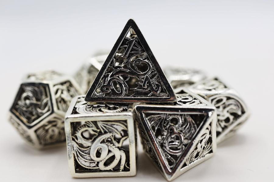 Hollow Mithril Dragon RPG Metal Dice Set