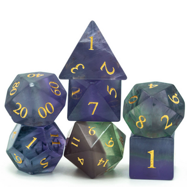 Natural Fluorite - Engraved RPG Dice Set