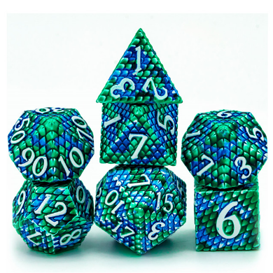 Metal RPG Dice Set: Dragon Scale - Ocean