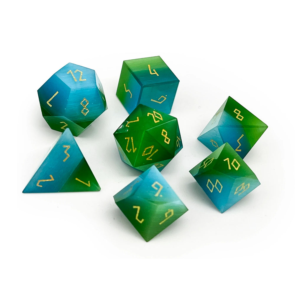 Gemstone Dice: Split The Party - Blue and Green Cat's Eye