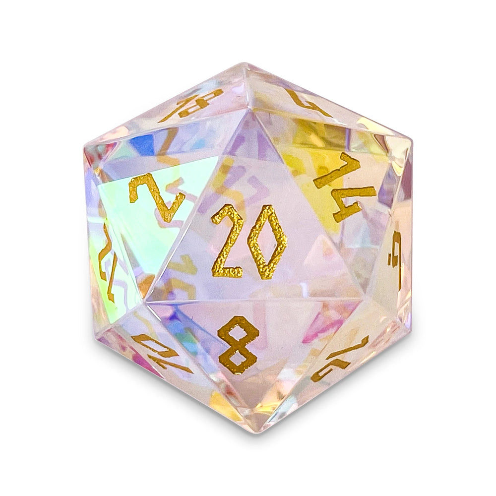 30MM Gemstone D20 Boulder: K9 Rainbow Glass