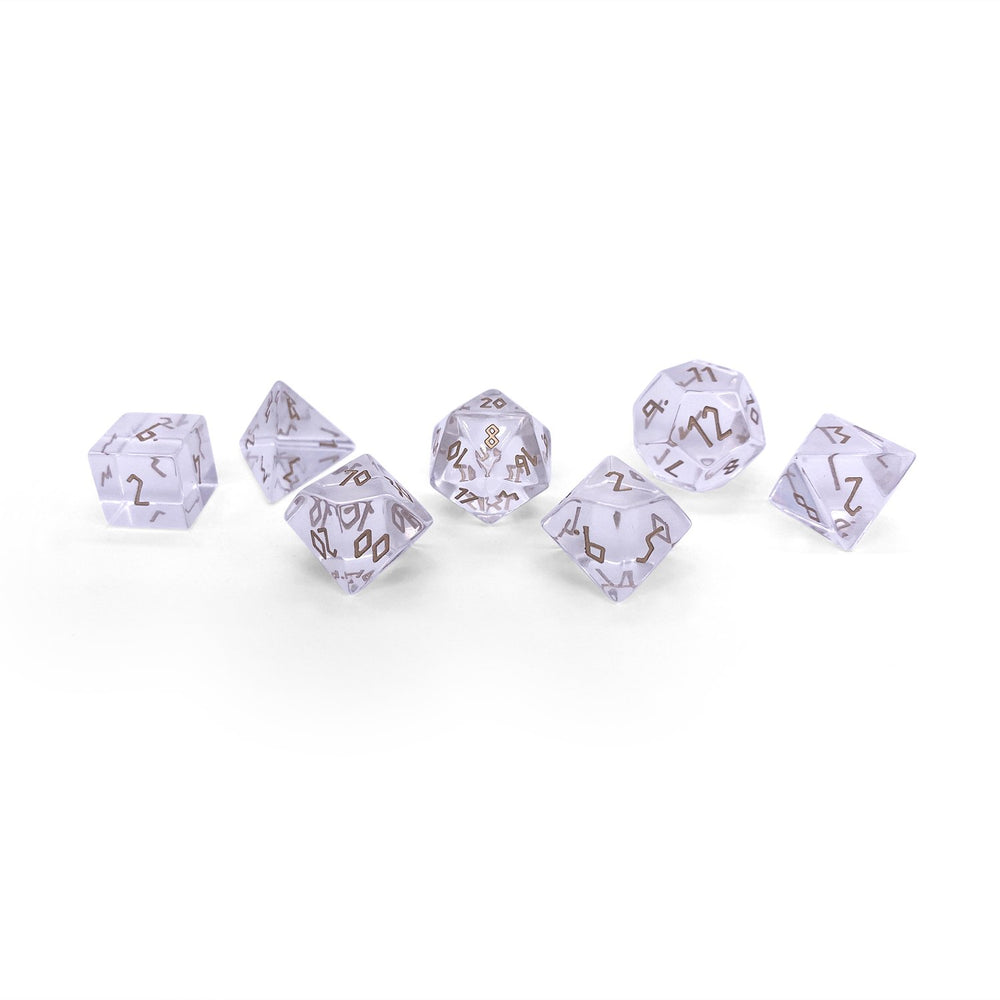Gemstone Dice: Clear Crystal w/ Gold Font