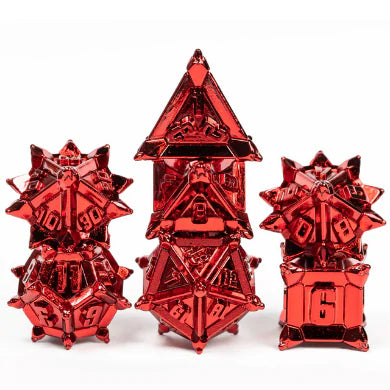 Metal RPG Dice Set: Warrior's Flail - Red