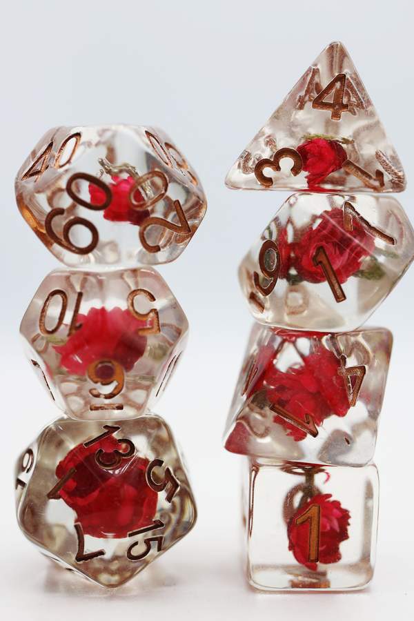 Red Flower with Green Leaf RPG Dice Set
