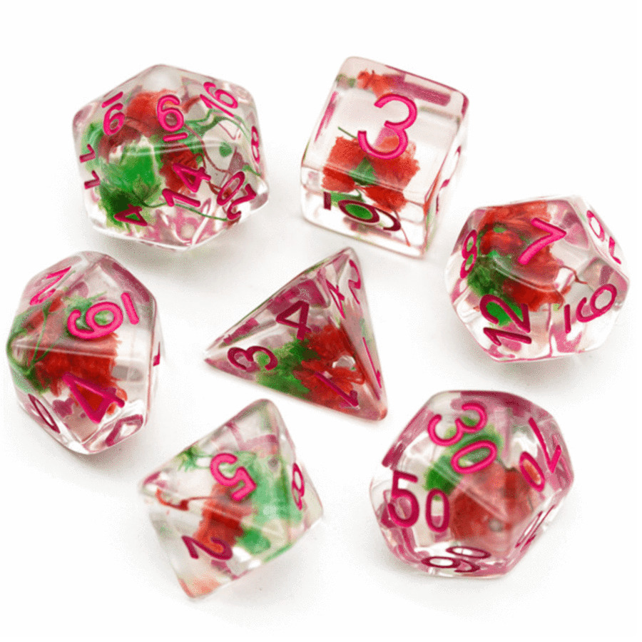 Red and Green Flower RPG Dice Set
