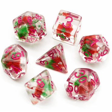 Red and Green Flower RPG Dice Set