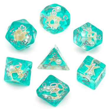 Green Glitter w/ Starfish and Pearl RPG Dice Set