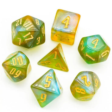 Green and Gold Spell Casting XLarge RPG Dice Set