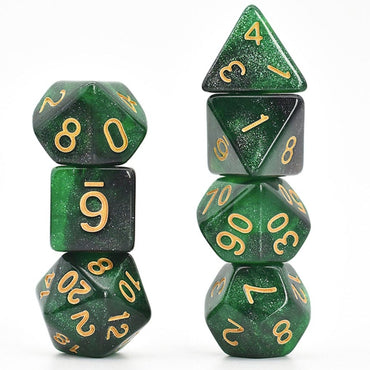 Black and Green Galaxy RPG Dice Set