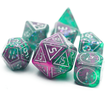 Cybernated Pink & Green RPG Dice Set