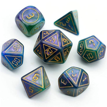 Cybernated Purple & Green RPG Dice Set
