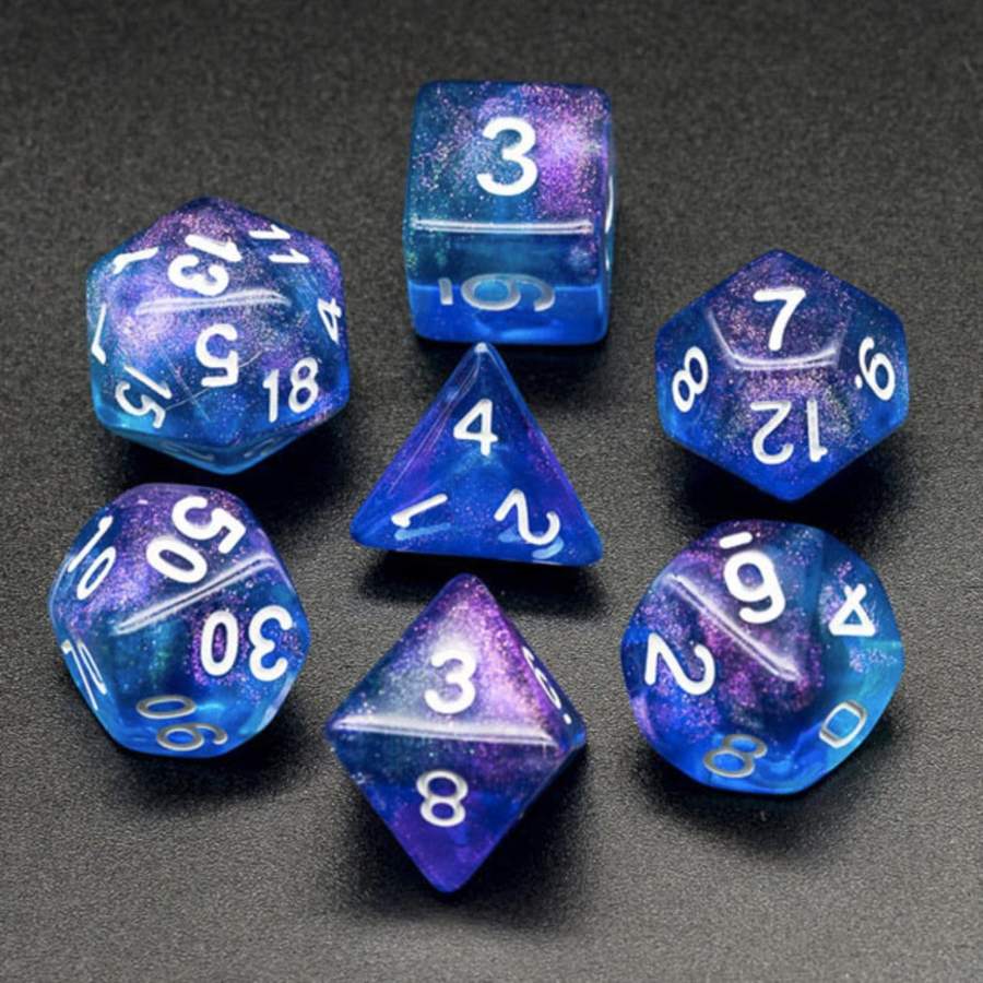 Purple & Blue Glitter RPG Dice Set