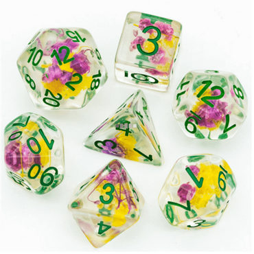 Purple & Yellow Flowers RPG Dice Set