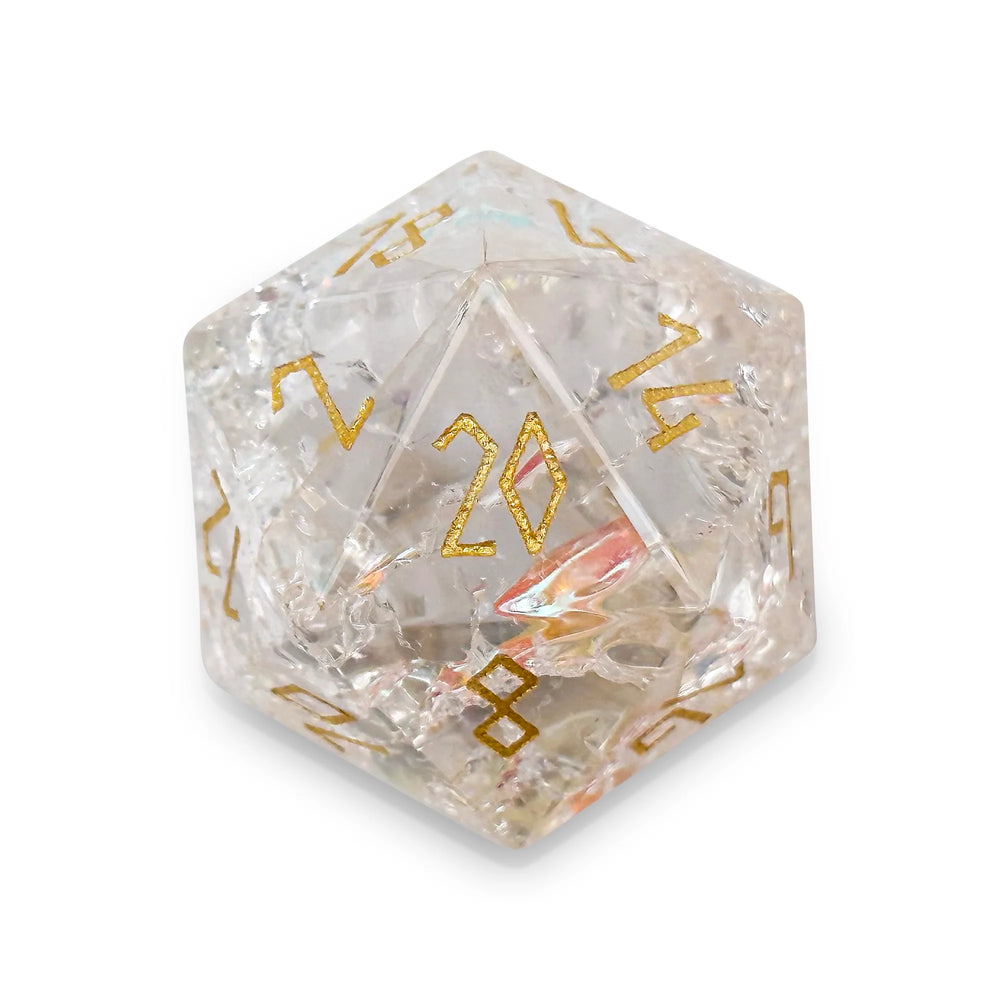 30MM Gemstone D20 Boulder: Shattered K9 Rainbow Glass