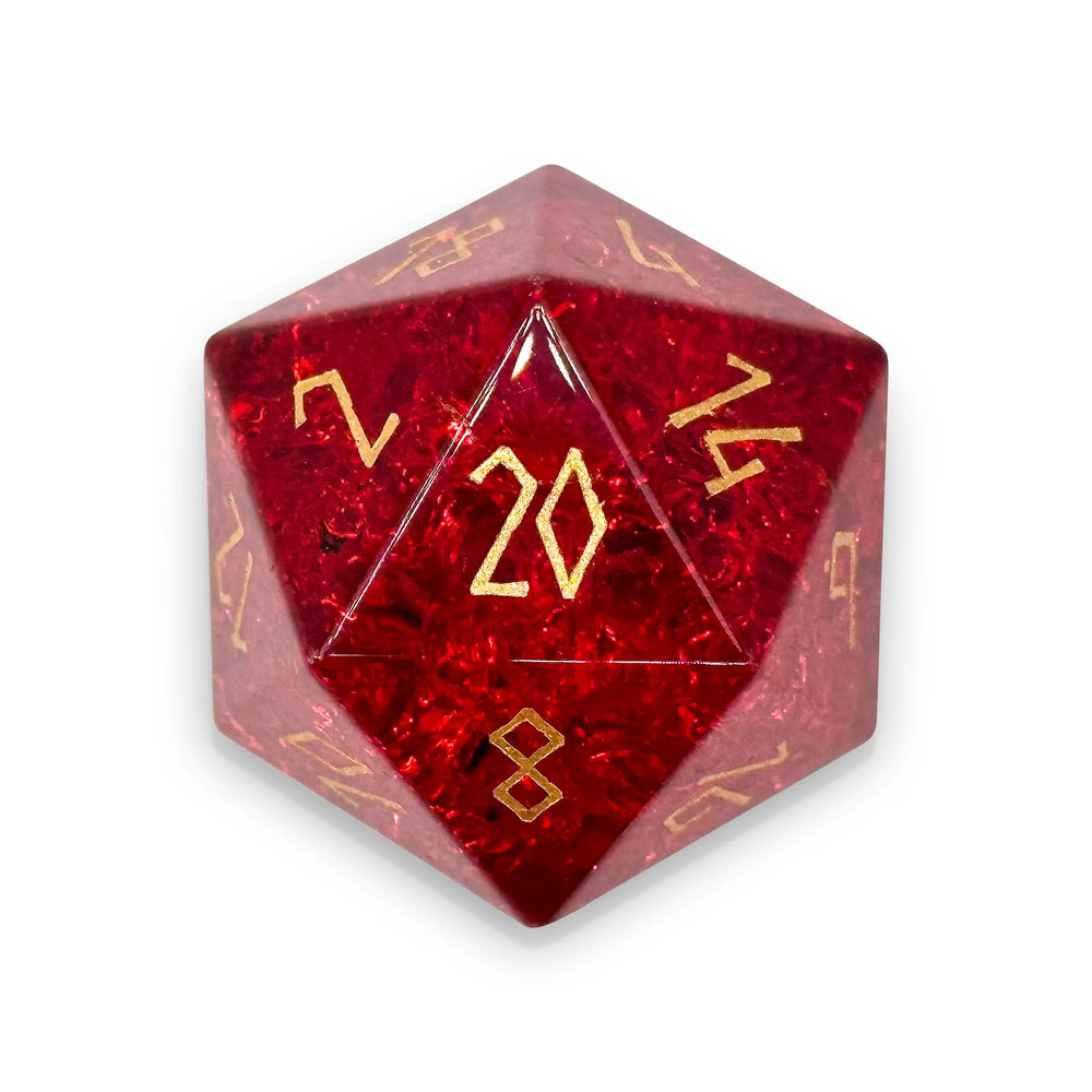 30MM Gemstone D20 Boulder: Shattered Garnet Zircon