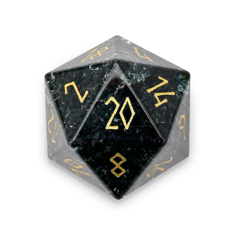 30MM Gemstone D20 Boulder: Shattered Smoke Zircon