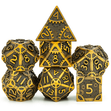 Steampunk Metal RPG Dice Set: Antique Gold