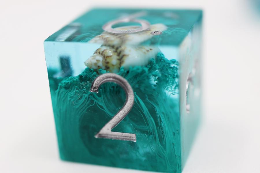Teal Coral & Sea Snail Sharp Edge Resin RPG Dice Set