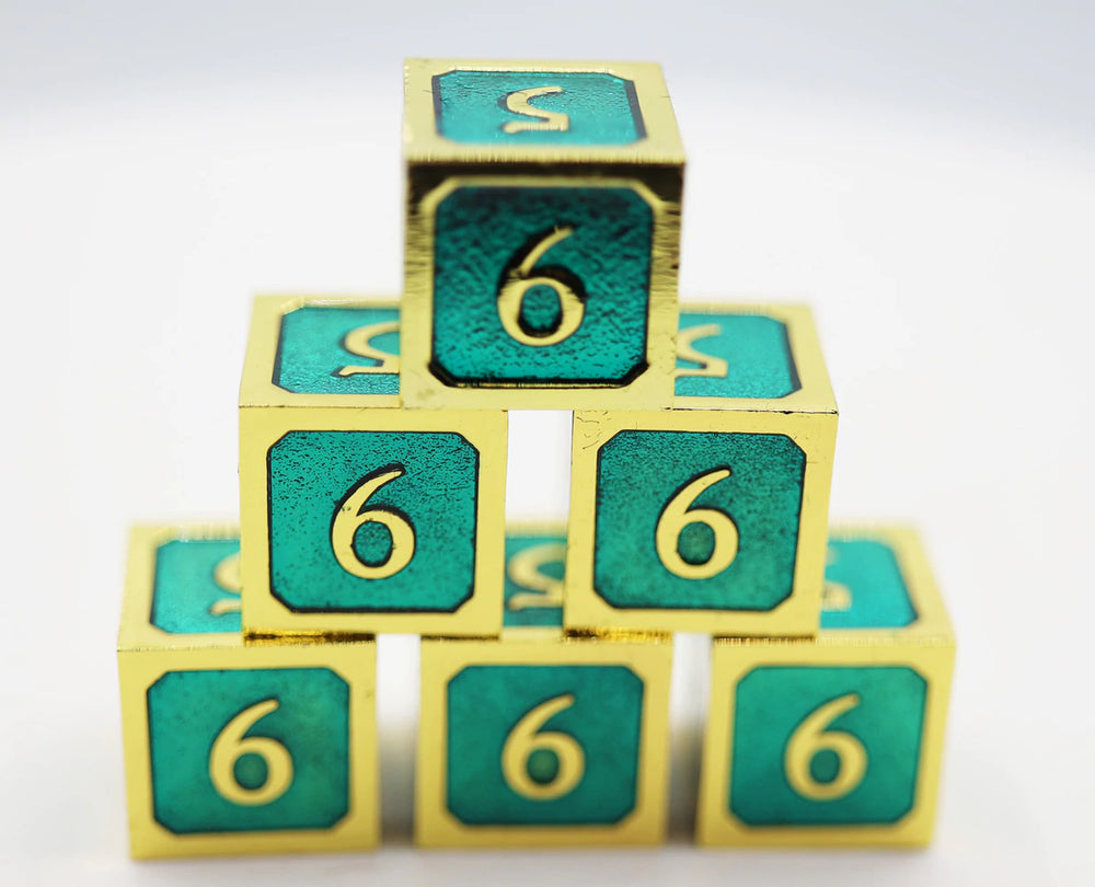 Teal and Gold D6 Metal Dice Set