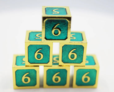 Teal and Gold D6 Metal Dice Set