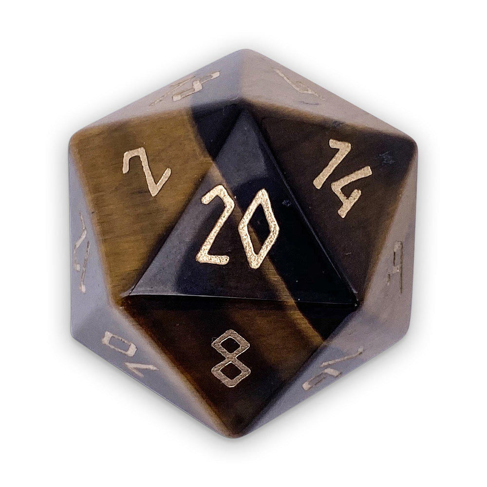 30MM Gemstone D20 Boulder: Tiger's Eye