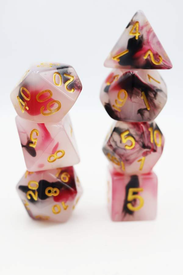 Black and Red Opalescent Jade RPG Dice Set