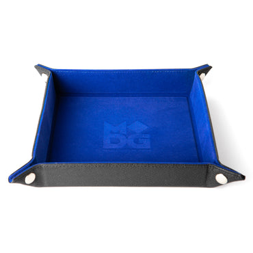 Velvet Folding Dice Tray with Leather Backing - 10" x 10" Blue